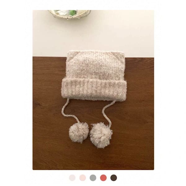 Söt Stickad Mössa med Kattöron - Pom-Pom Band & Uppvikt Kant Varm Vintermössa grå grey
