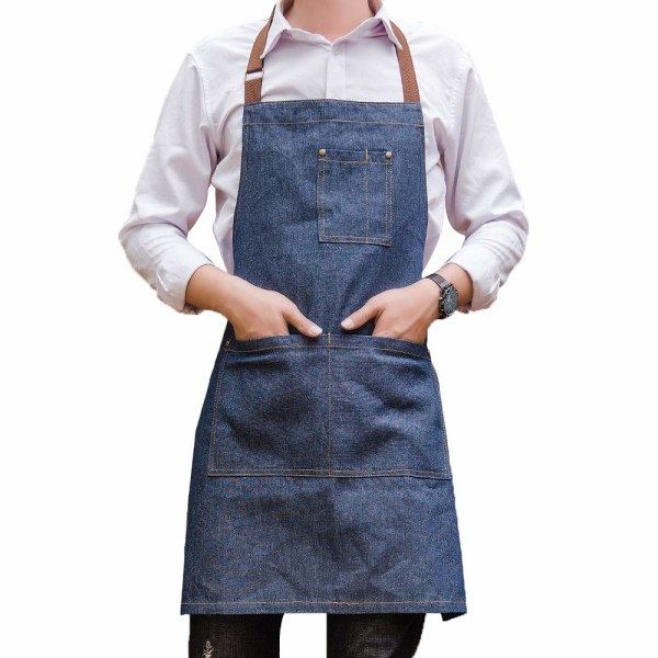 IC unisex justerbart denimforklæde med flere lommer, passende