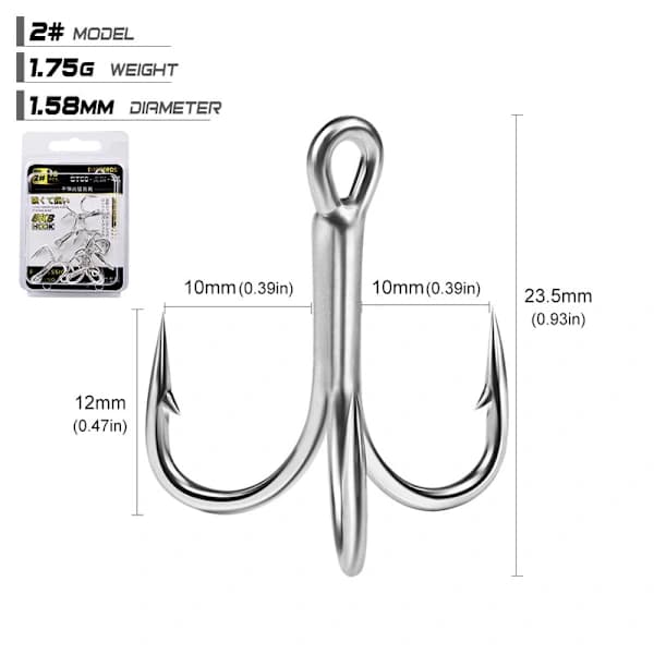 4x-Strong Treble Hooks Fishing Hooks Size 4#-5/0 Sharp Round Bend for Lures 20pcs 2# 20pcs 2#