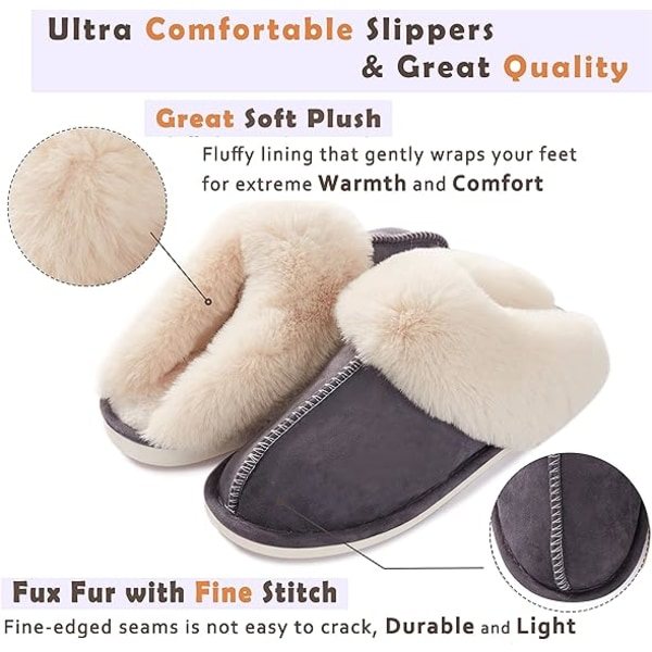 Damtofflor med Minneskum, Fluffiga och Mjuka, Varma Slip-On Inomhus- och Utomhustofflor, Halksäkra, Mysiga Plysch för Inomhus och Utomhus (Storlek: Stor)