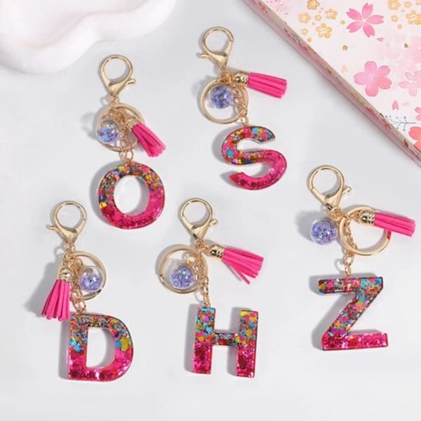 Sequins Handmade Resin Letter Keychain A-Z Initial Keychain Car Handbag Accessories N N