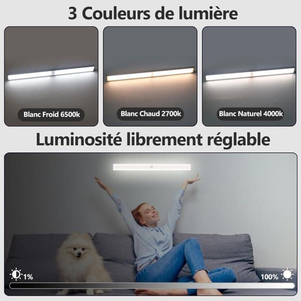 LED Kjøkkenlys USB Oppladbart, 35CM LED Skaplys, Trådløs Innendørs Bevegelsessensor Lys