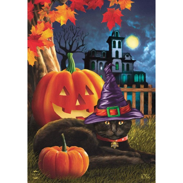 IC Sort Kat Halloween Haveflag Græskar Spooky 12,5\" x 18\" Briarwood Lane