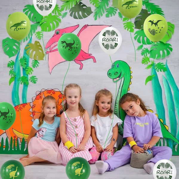 IC Dinosaurieballonger för pojkfödelsedagsfest, 30 delar Dinosaurier latexballonger Grön Vit Dinosauriefestdekorationsstillbehör