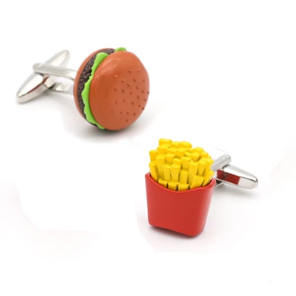 Manchetknapper til mænd, skjorte, håndled, rustfrit stål, bryllupsgave, burger, pommes frites