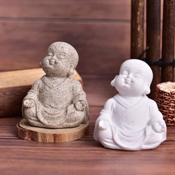 IC Lille Munk Statuer Sandsten Buddha Skulptur Fengshui Figur 2