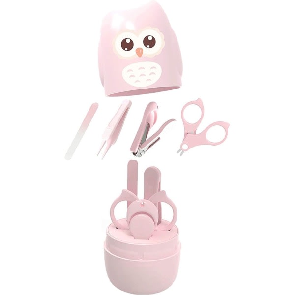 IC Baby nagelsats, 4-i-1 baby sett med sött etui, baby nagelklippare, sax, nagelfil & pincett-rosa