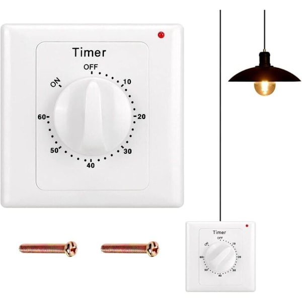 Nedräkningsbrytare: 60 Minuters Timer Strömbrytare med Timer, Vattenskyddad, Borrhål för Installation för Badrum, Fläkt, Lampor