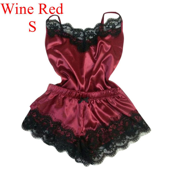 2. Sexiga satängunderkläder Spets Sovkläder Sæt WINE RED S