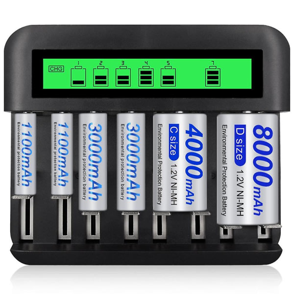 IC Universal Batterilader - 8-bays AA AAA CD Batterilader