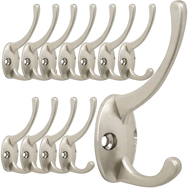 12-pack Silver Coat Hooks Wall Mounted, Double Robe Hooks with Screws