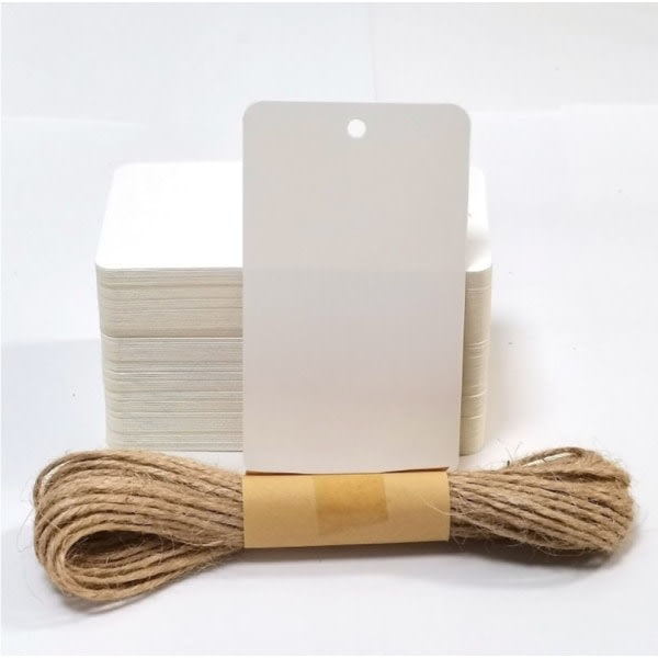 IC Present-etiketter Kraftpapper Hängande Etiketter 9X5 cm, 100-delade Etiketter och 20 meter Jutesnöre, för Gör-det-själv-Julbröllopspresenter (Brun)