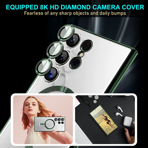 IC för Samsung Galaxy S23 Ultra MagSafe case med kameralinsskydd, magnetiskt genomskinligt case för S23 Ultra, Full skyddssplätering