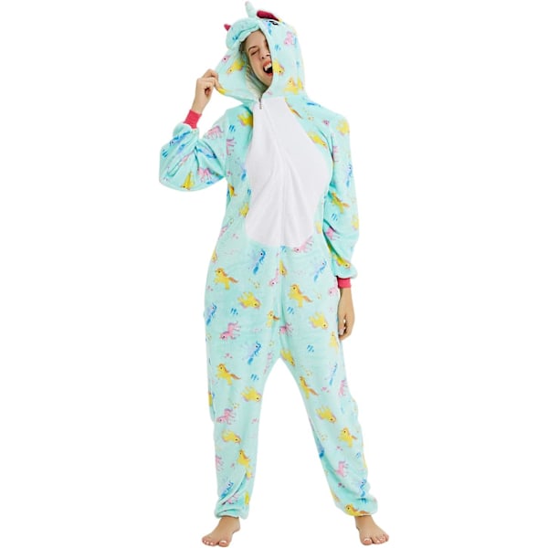 Voksen Unisex Jumpsuit Kostume Dyrekostume Tapdans Kostume Pyjamas Hoodie Nattøj Rollespil Tegneserie 3D Pyjamas Karneval Jul Halloween B-Green Unicorn XL