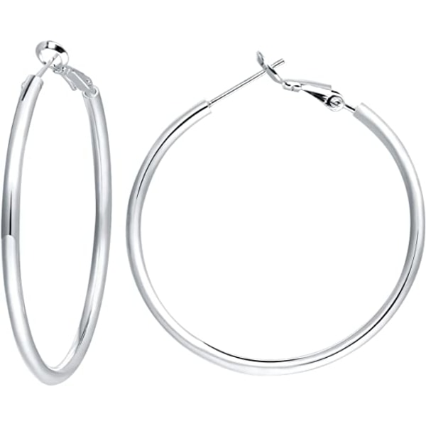 IC 3 par Sterling Silver Post Hoop örhängen (40/50/60MM) silver