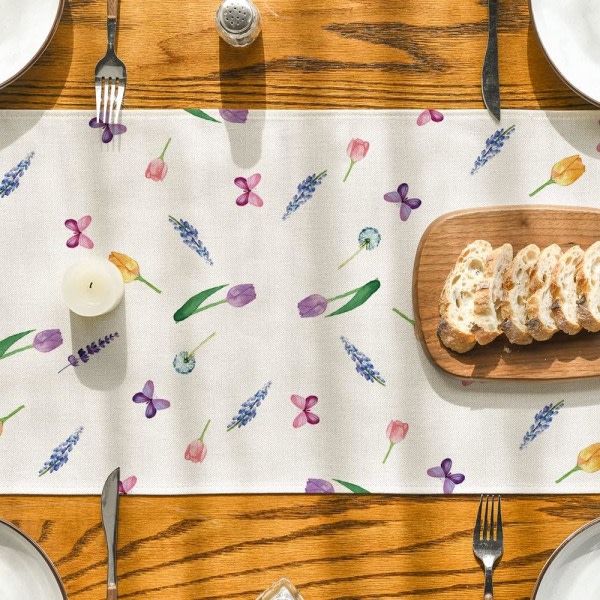 IC Lavendel tulpan vårbordslöpare, sommar säsongsbetonad födelsedag semester Köksbordsdekoration för utendørs inomhus partydekoration 13" x 72"