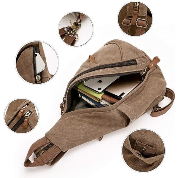 IC Canvas Sling Bag - Liten Crossbody ryggsäck Skulder Casual Daypack ryggsäck for män kvinnor