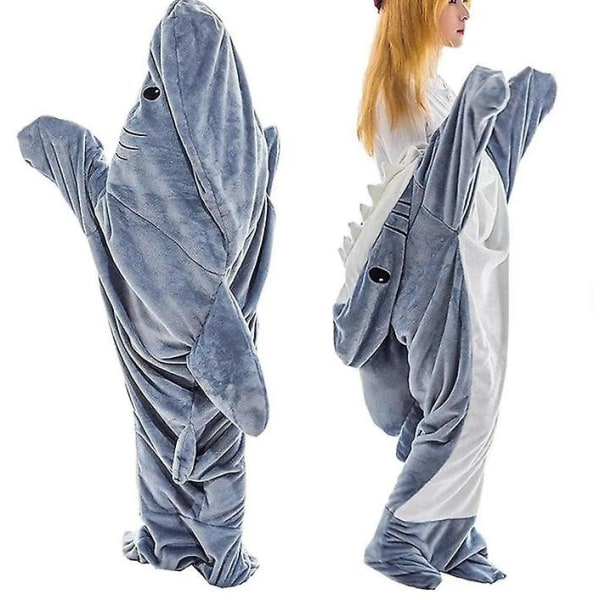 koselig Shark Teppe Hettegenser Hette Shark Sovepose Cartoon Shark Sovepose Pyjamas Shark Blanket， XL