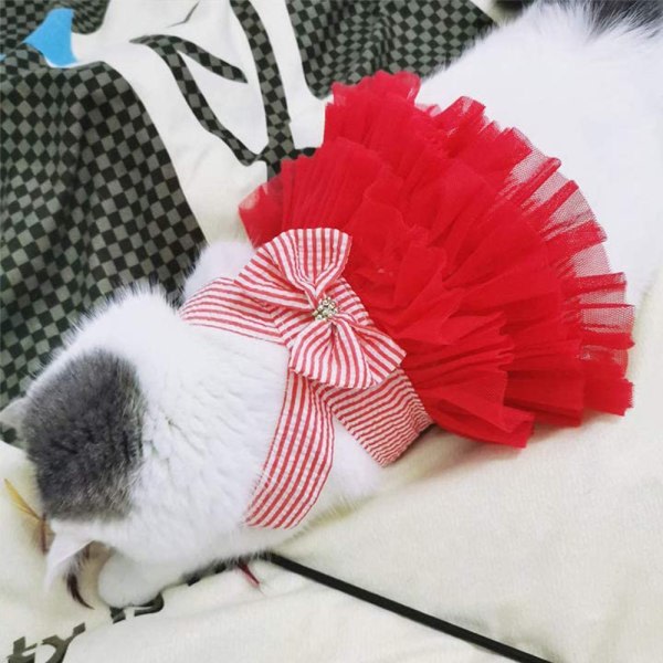IG Sling mesh gasväv kjol vår och sommar hundkläder kattkläder röd