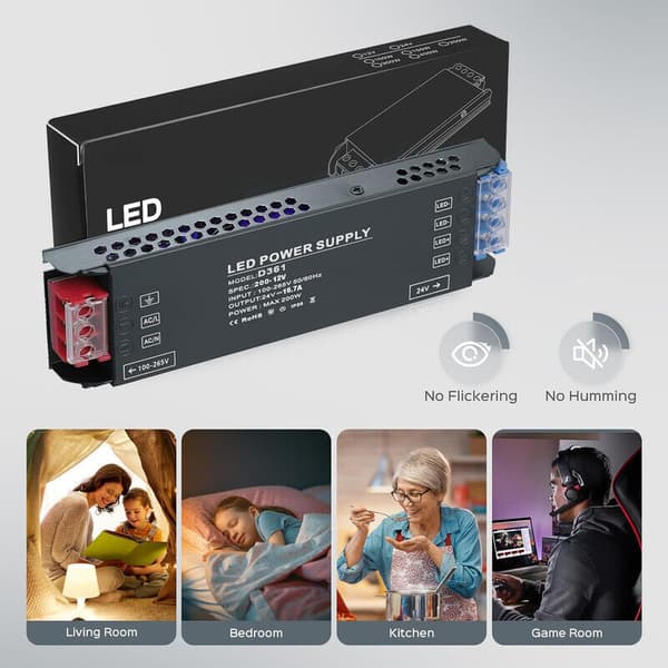 12V 200W LED Driver Strømforsyning Transformer 16.64A AC 230V til DC 12V Kompakt Slim Lav Spænding til LED Lys