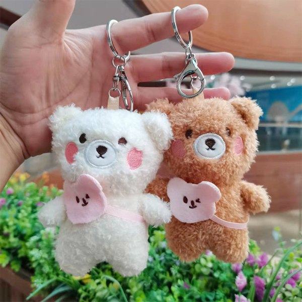 IC 12 cm Kawaii Mini e Bjørn Nøglering i Plys Legetøj Blød Bomuld Nøgle Cha Hvid