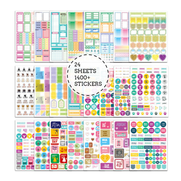 IC Planer Stickers Variety Pack, 24 ark med klistermærker til din planner, journal eller kalender