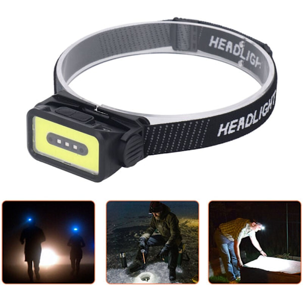 COB USB Uppladdningsbar Pannlampa med Rött Ljus LED Huvudlampa för Utomhusvandring Löpning Camping Tillbehör, DUBUNS