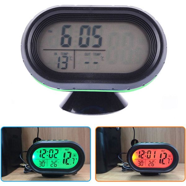 Digital biltermometer med klocka, dubbla displayer