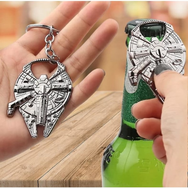 Rymdskeppsflasköppnare med nyckelring, rostfritt stål, 5,7*6cm, en rolig present til Star Wars-fans. IC