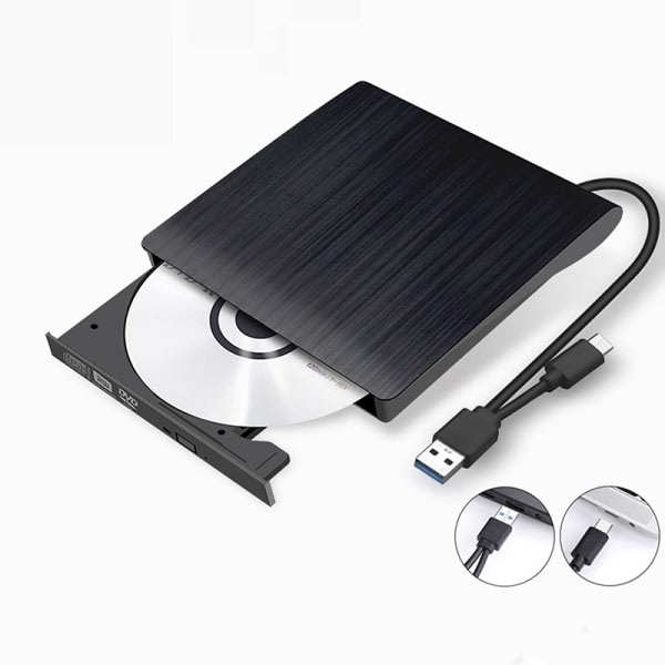 IC USB 3.0/Type-C Slim Ekstern DVD RW CD-brænder Brænder Læs Sort One Size