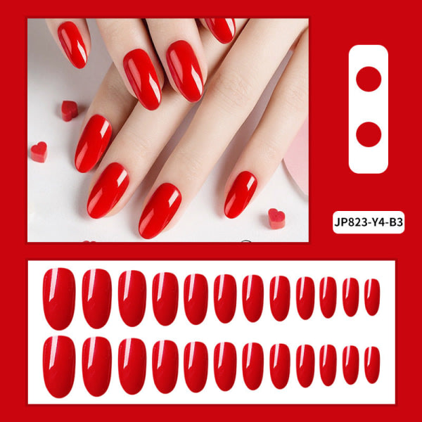 Falska naglar DIY Finger Cover Färdig produkt Ultra-Tunn Oval Solid Color Ljus vinröd