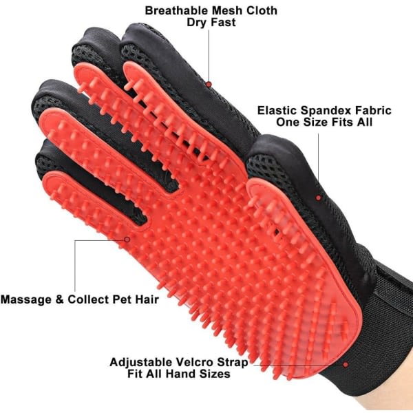 IC [Uppgradering] Grooming handskar för husdjur - skonsamma avfallsborsthandskar - 1 par - 1 par (röda) - Päivitys