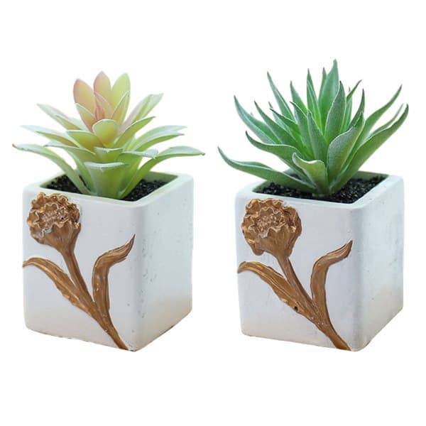 IC 2 stk falske blomster, simulerede sukkulenter, bonsai, kunstig grøn