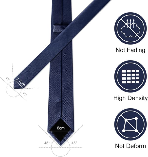 Klassisk slips i silkesatin til menn - Ensfarget slips i premiumkvalitet - Formelle slips i sort til menn - Slips til forretninger, bryllup, fest og jobb - 8 cm Navy Blue Polyester Thread