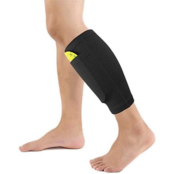 IC 1 pari Jalkapallo Shin Guard Suojastin Sukkia, Jalkapallo Kompressio Varsi Suojat Taskulla Shin Guard - Musta - L