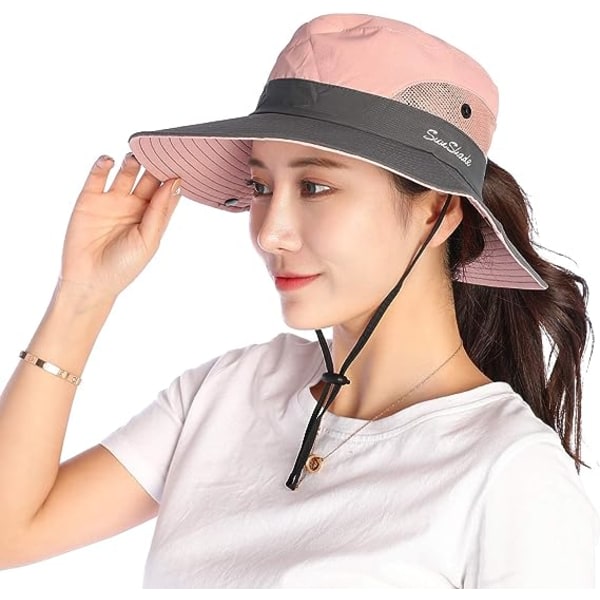 IC Solhatt med Bred Brätte, Bucket Mesh Boonie Strand Fiskehatt UV-skydd för Kvinnor