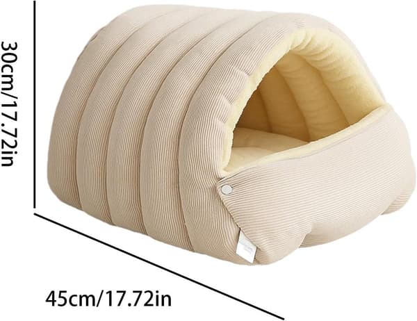 Innelukket katteseng, hule-design, avtakbart vaskbart trekk, for katter, små hunder og valper, lys beige, 45 x 30 x 19 cm