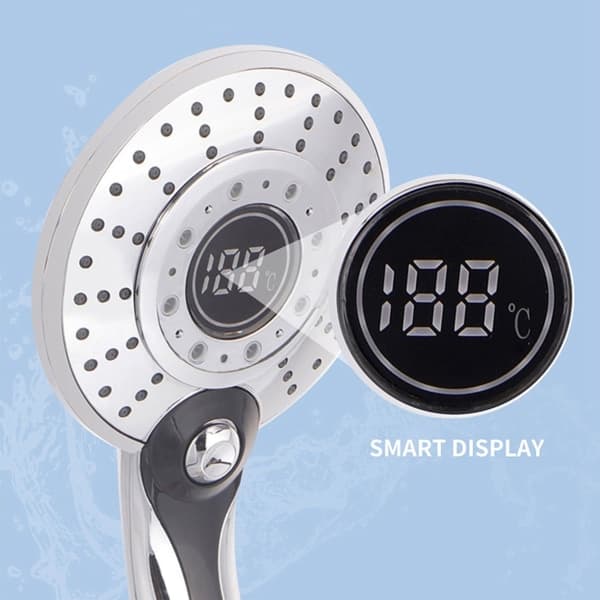 IC Trefarvet Temperaturstyret LED Bruseshoved Håndbruser Temperatursensor med Temperaturdisplay, FUNGERER UDEN BATTERIER!