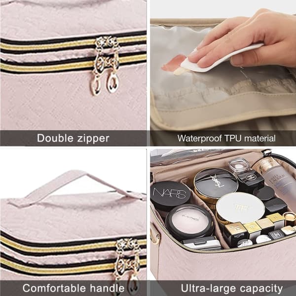 IC Medium Makeup Taske, Dobbeltlags Kosmetisk Stor Makeup Taske Pink