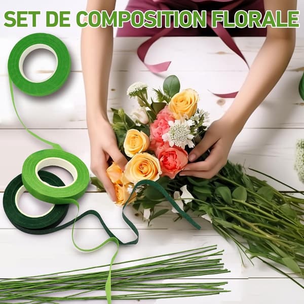 3 - ruller - blomstret - selvklebende - blomsterteip - innpakningsteip - blomsterhandler - grønn - blomstret - blomsterteip