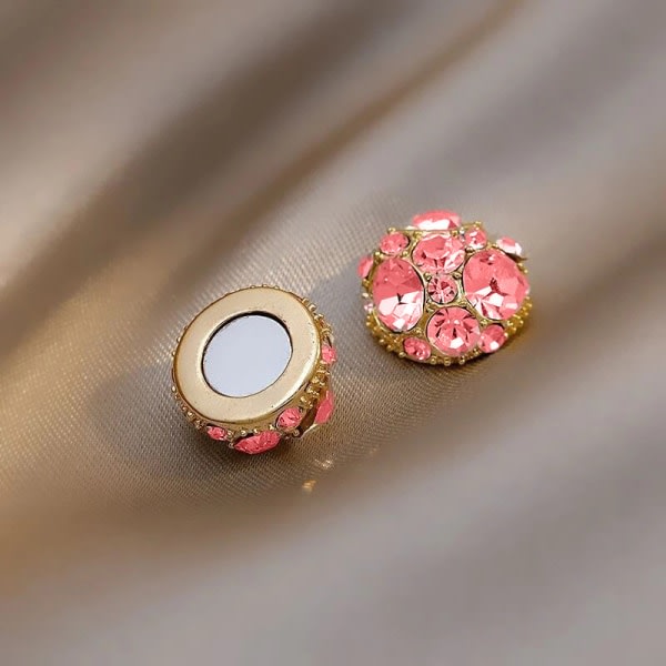 IC Magnetörhängen hållösa nitar guld - rosa diamanter 1 par