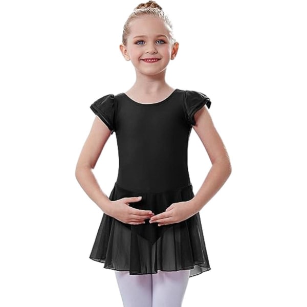 Toddler Flickor Balett Klänningar Leotards med kjol Dansklänning Ballerina Tutu Outfit svart 130cm