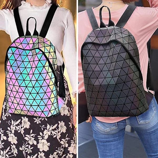 Geometric Backpack Holographic Luminous Backpack Reflective Bag Luminescent Iridescent Backpack Dark Gray Dark Gray