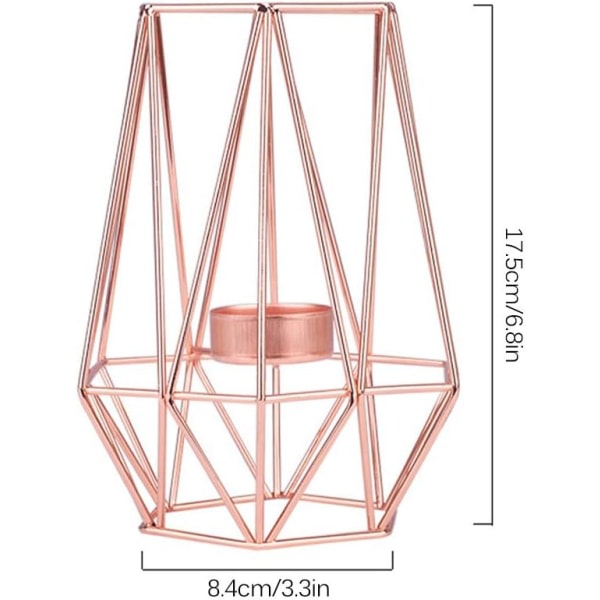 Metallisk geometrisk värmeljusstake, tråd, järn, värmeljuslykta, bröllop, helgdagar, evenemang, festdekorationer, metall, låg form (roséguld stor)