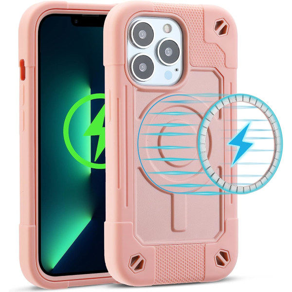 IC-fodral Designat för iPhone 13 Pro Max Fodral 6,7 tum Kompatibelt med MagSafe, Militärt skydd för hela kroppen Robust kraftigt fodral (rosa)