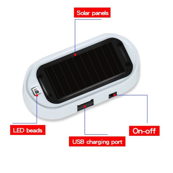 Bilsicherheitslicht Solarbetriebenes Alarm Drahtloses Warnlicht Schwarz Rot