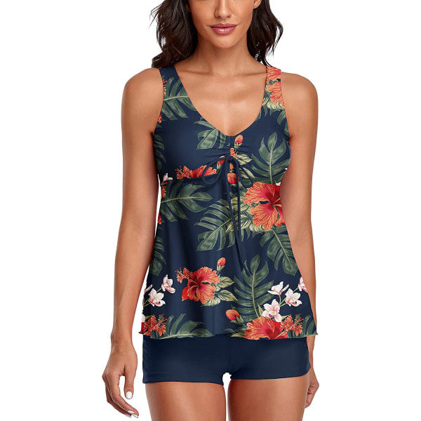 IC Badedragt til kvinder, todelt badedragt Print tanktop med boy shorts mavekontrol badedragt-1M