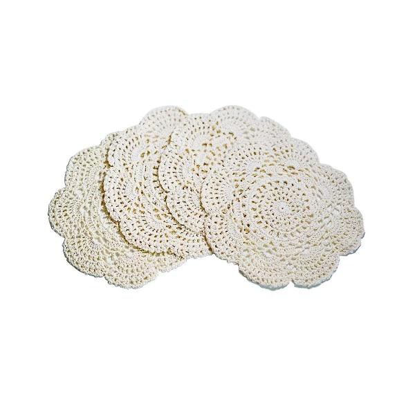 kpl 22 cm virkattu pyöreä pitsiliina virkatut puuvillaiset lasinaluset (beige)