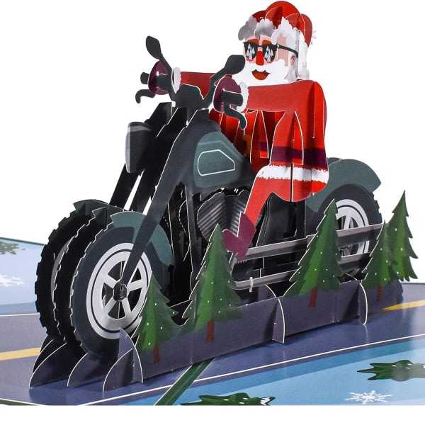 IC Santa Biker Pop Up Card, 8x6-3D gratulationskort, Pop Up Christmas Old Man Christmas Biker
