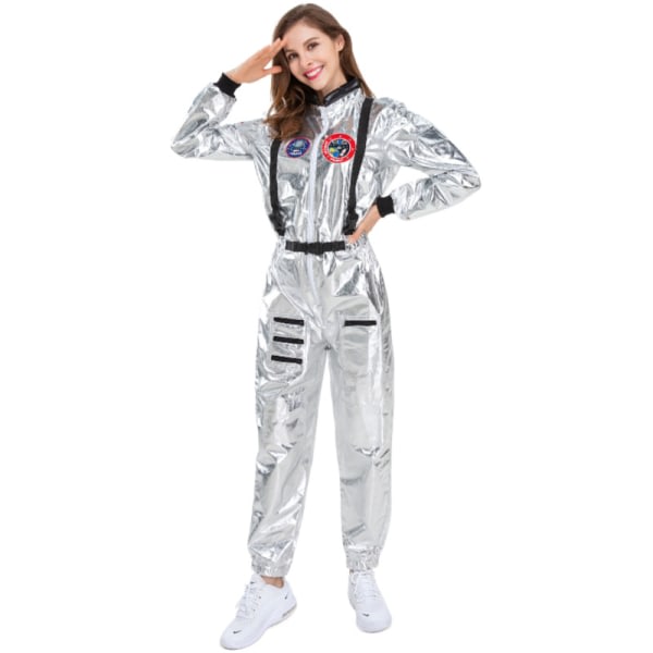 Jumpsuit til voksne astronautdragt Sølv rumdragt til mænd med broderede patches og lommer women XL